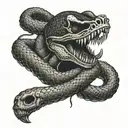 A snake weaving through a Yamaha logo, with a skull and guns hidden within the design tattoo design idea