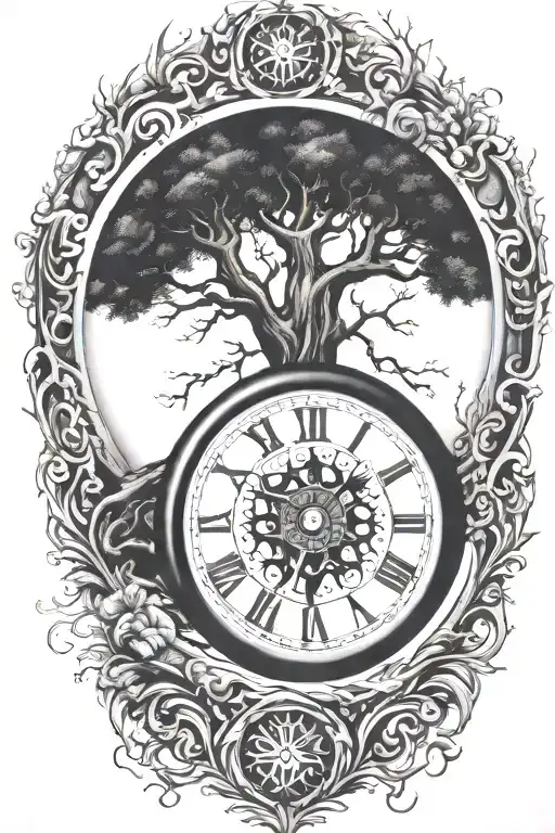 Tree of life and with a wheel of time piece tattoo design idea