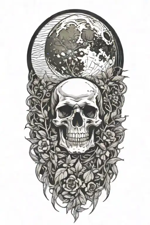 nature scene featuring skull as the moon in the background  tattoo design idea