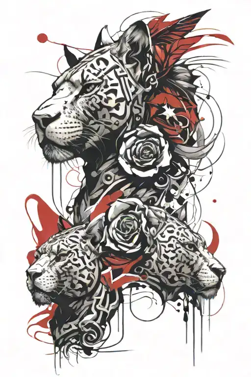 three-headed sphinx with tattoo and piercing tattoo design idea