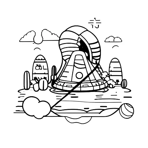 U.F.O. over the desert abducting a black sheep tattoo design idea