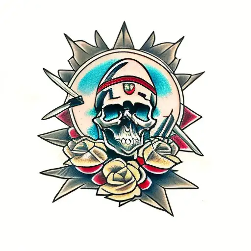 skull with tomahawk tattoo design idea