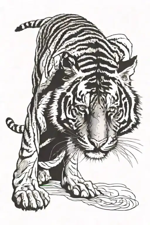 Tiger coming out of hiding and letting go of anxiety. tattoo design idea