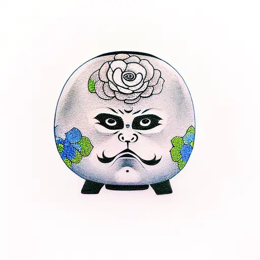Daruma doll with flowers tattoo design idea