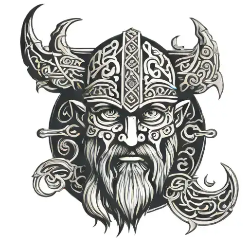  Viking god mask full chest and stomach using Nordic runes tattoo design idea