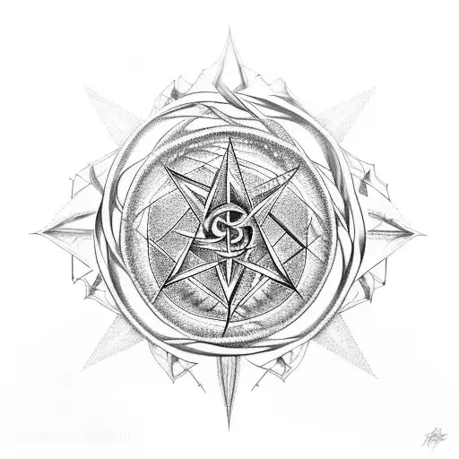 A mesmerizing composition of a pentagram formed by intertwined raven feathers, evoking a sense of mysticism and darkness. tattoo design idea