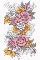 rose, mandala, gladiolus, violet, daffodil, aster, marigold, holly, hawthorn, water lily tattoo design idea