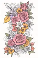 rose, mandala, gladiolus, violet, daffodil, aster, marigold, holly, hawthorn, water lily tattoo design idea