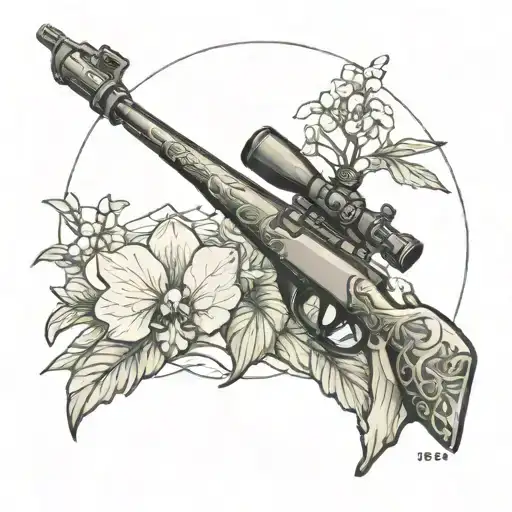 moutain, orchidee, crosshair sniper  tattoo design idea