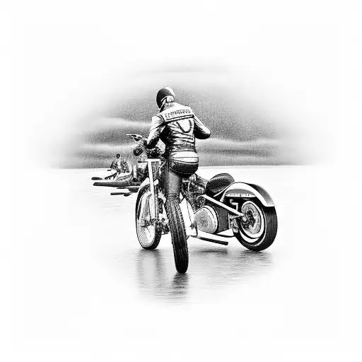 A black and grey tattoo of a Harley Davidson motorcycle riding through the Everglades, with alligators and other wildlife in the background tattoo design idea