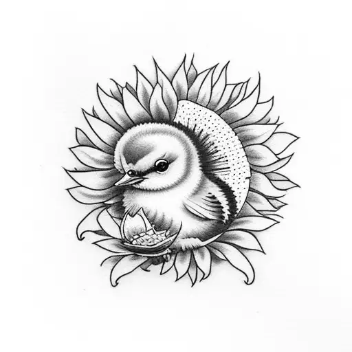 little chick with a sunflower tattoo design idea