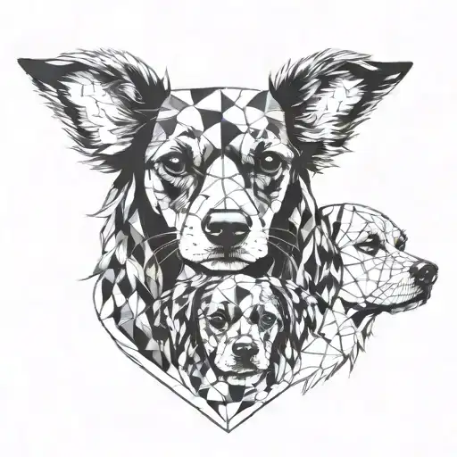 A geometric heart design featuring three different breeds of dogs - Dachshund, Chihuahua, and Shih Tzu tattoo design idea