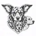 A geometric heart design featuring three different breeds of dogs - Dachshund, Chihuahua, and Shih Tzu tattoo design idea