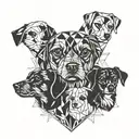 A geometric heart design featuring three different breeds of dogs - Dachshund, Chihuahua, and Shih Tzu tattoo design idea