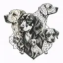 A geometric heart design featuring three different breeds of dogs - Dachshund, Chihuahua, and Shih Tzu tattoo design idea