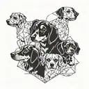 A geometric heart design featuring three different breeds of dogs - Dachshund, Chihuahua, and Shih Tzu tattoo design idea