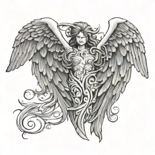 999 in angel wings made tattoo design idea