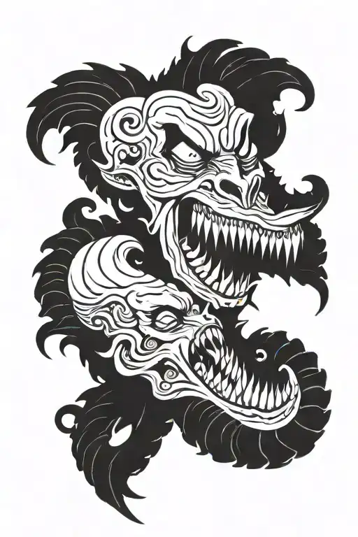 Monster teeth and tentacles disturbing demon faces tattoo design idea