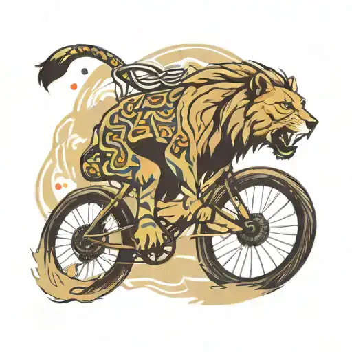 running lion mountainbike handball tattoo design idea
