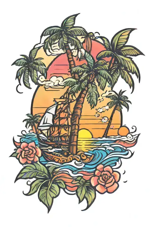 Miami Beach sunset tattoo design idea