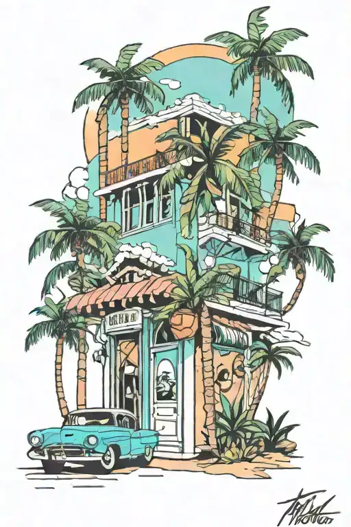 Miami Beach scene tattoo design idea