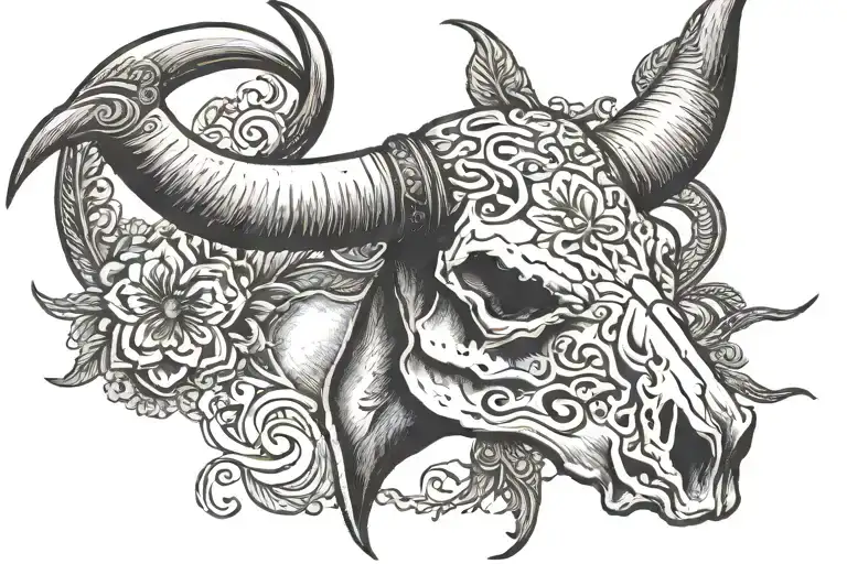 a Texan long horn bull skull with the writing "ain't nothing to it" above it tattoo design idea