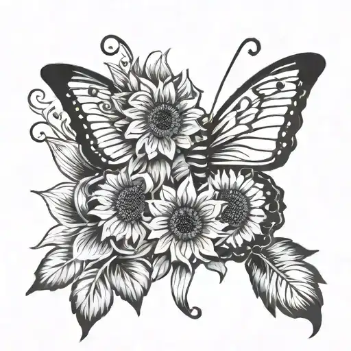 sunflower butterfly breast cancer ribbon tattoo design idea