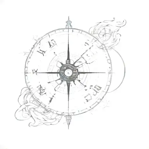 A yin yang symbol with a compass and clock hands, reflecting the search for balance and the meaning of life tattoo design idea