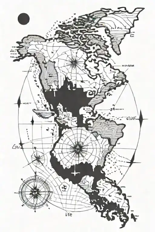 map of south america  with compass  tattoo design idea