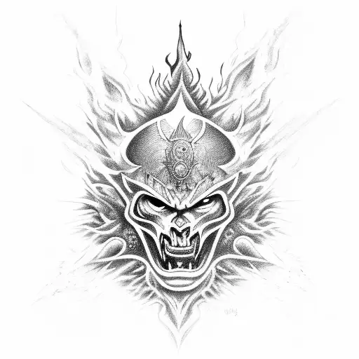 A warrior engulfed in flames, showcasing their might and rage tattoo design idea