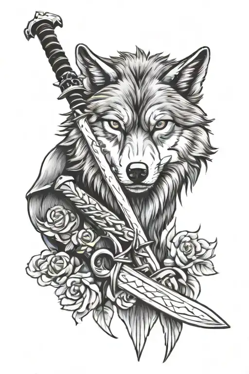 wolf with a sword tattoo design idea