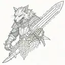 Wolf Sif from the game Dark Souls with a sword in his teeth tattoo design idea