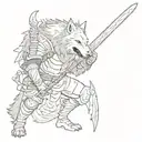 Wolf Sif from the game Dark Souls with a sword in his teeth tattoo design idea