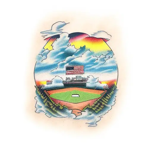 old baseball field in the distance  tattoo design idea