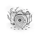camera with fire tattoo design idea