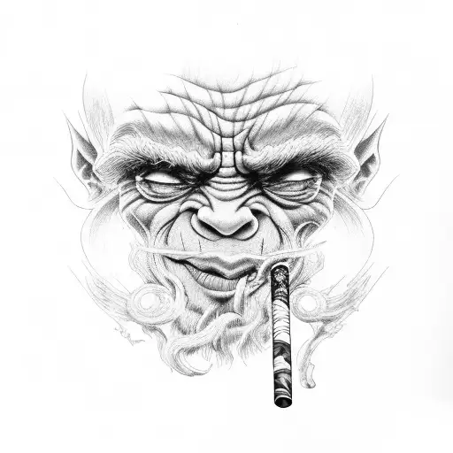 Troll smoking weed tattoo design idea