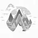 A hauntingly beautiful dark fantasy landscape with towering mountains and a moonlit sky, featuring a guitarist playing an electric guitar tattoo design idea