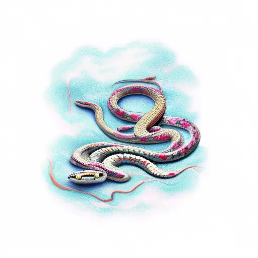 pit viper snake with cherry blossoms  tattoo design idea