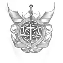 A tattoo featuring anti-Christian imagery intertwined with philosophical symbols tattoo design idea