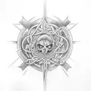 A tattoo featuring anti-Christian imagery intertwined with philosophical symbols tattoo design idea