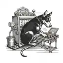 A black-grey tattoo of a curious dog exploring a slot machine, 13 , struggles with gambling addiction tattoo design idea