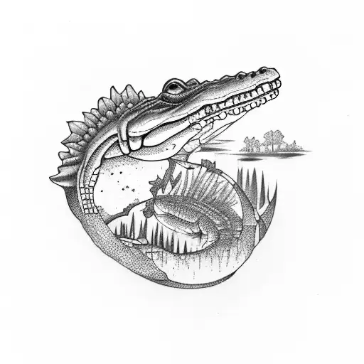 bayou, lily, alligator, cypress tree, plantation tattoo design idea