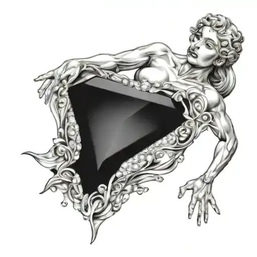 created a beautiful Aphrodite-style woman, holding a diamond in the middle of her hands, but the diamond has to be float tattoo design idea