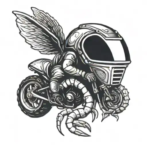 shrimp wearing a motocross mask tattoo design idea
