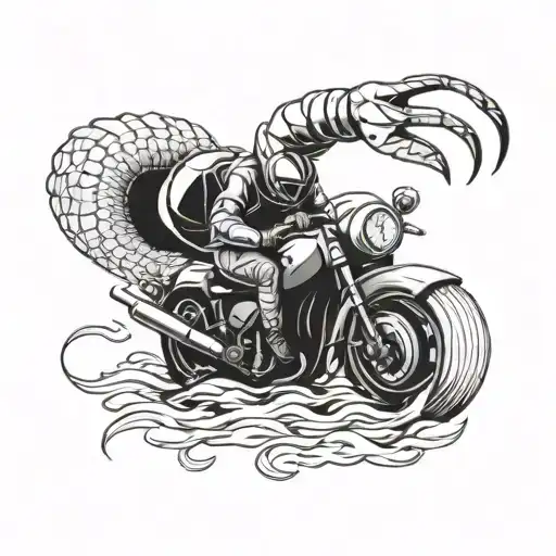shrimp with motorcycle mask tattoo design idea