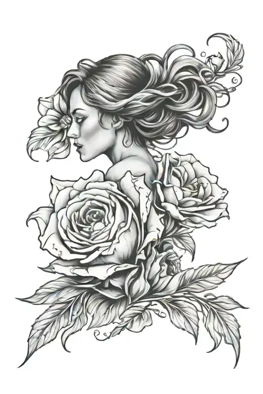 woman loss grief flower overcome tattoo design idea