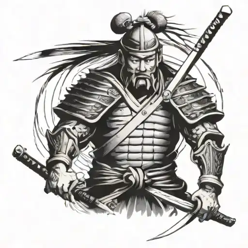 samurai warrior wielding tattoo design idea