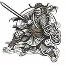 samurai warrior wielding tattoo design idea