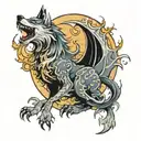 wolf dragon moon tattoo design idea