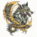wolf dragon moon tattoo design idea